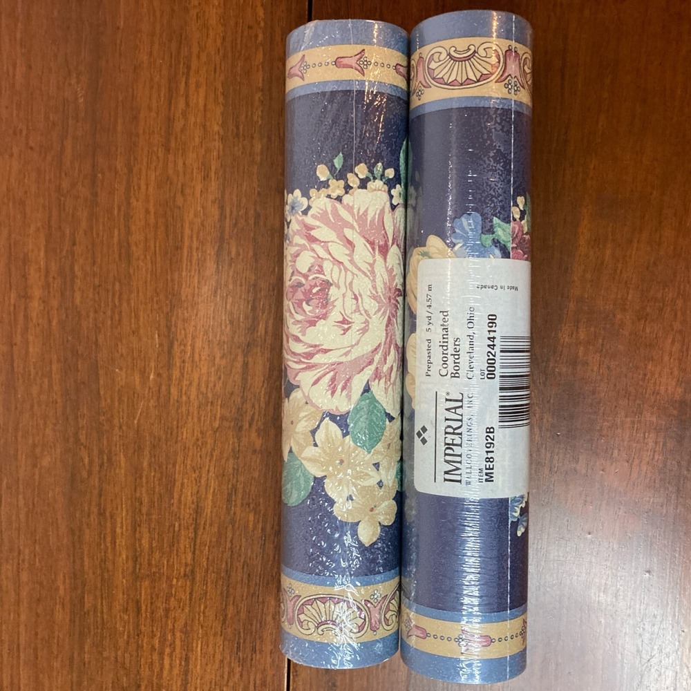 Imperial Coordinated Borders Wallpaper Border 5 yd Lot of 2 Blue Floral ME8192B